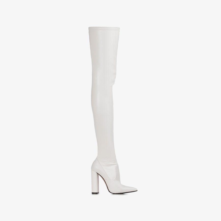 MEGAN THIGH-HIGH BOOT 120 mm-White stretch vegan leather over-the-knee boot - Image 6