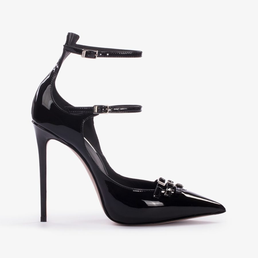 MORGANA PUMP 120 mm-Black patent leather pump with straps - Image 6