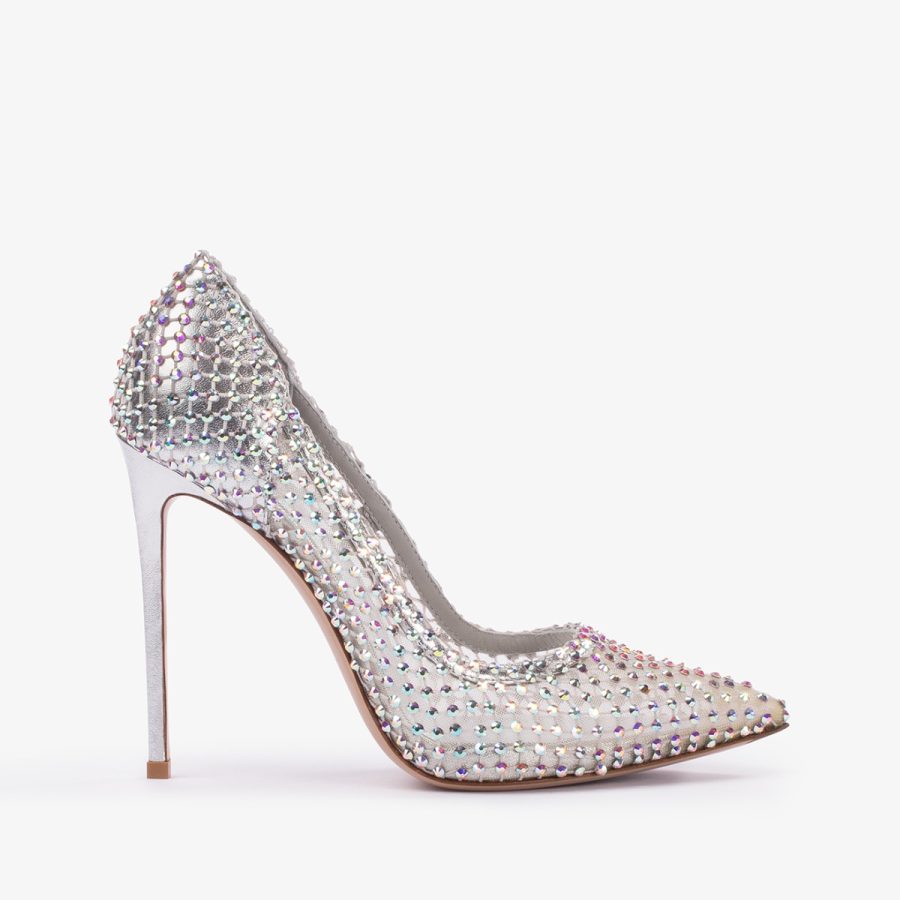 GILDA PUMP 120 mm-Eclipse silver fishnet pump with Crystals - Image 6