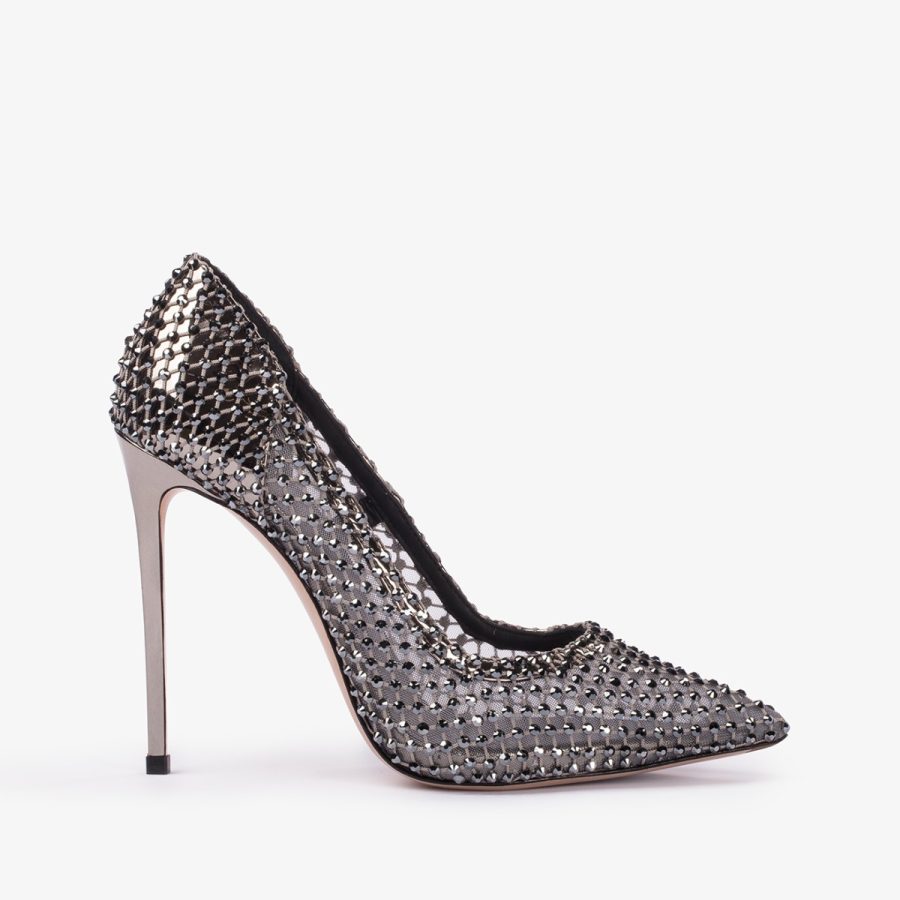 GILDA PUMP 120 mm-Pewter fishnet pump with Crystals - Image 6