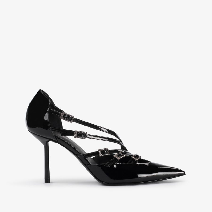 SCARLET PUMP 80 mm-Black patent leather pump with straps - Image 6