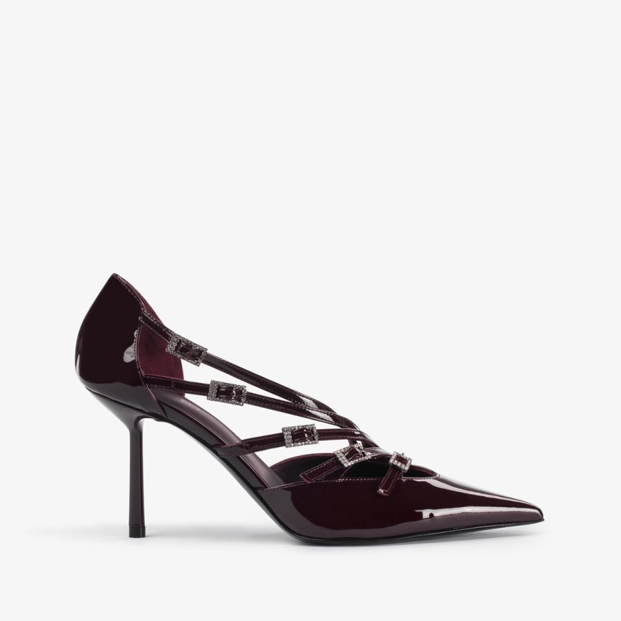 SCARLET PUMP 80 mm-Cherry red patent leather pump with straps - Image 6