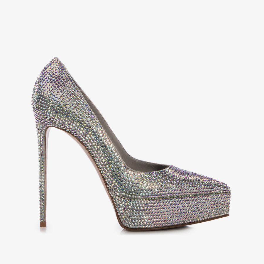 UMA PUMP 140 mm-Silver satin and Crystals platform pump - Image 6