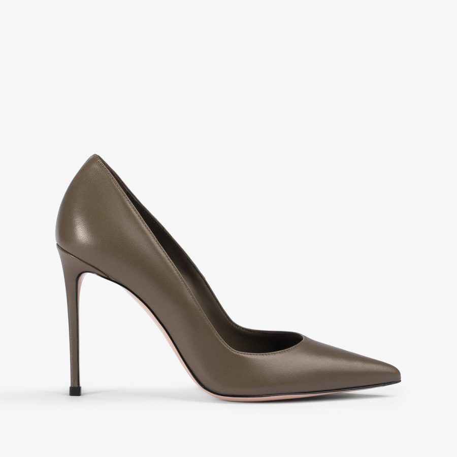 EVA PUMP 100 mm-Khaki green leather pump - Image 6