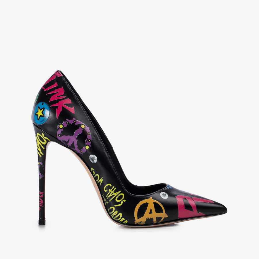 PUNK PUMP 120 mm-Black leather pump with fuchsia prints - Image 6