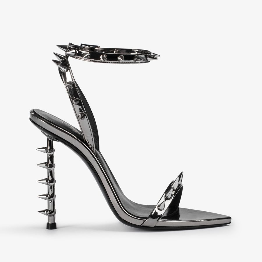 JAGGER SANDAL 120 mm-Pewter metallic studded sandal - Image 6