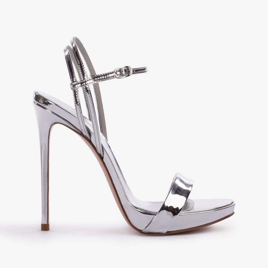 GWEN SANDAL 120 mm-Silver metallic sandal - Image 6