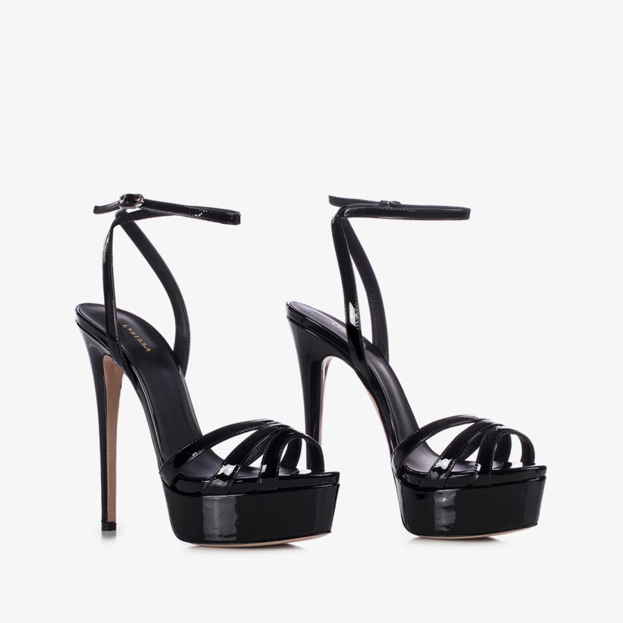 LOLA SANDAL 140 mm-Black patent leather sandal - Image 6