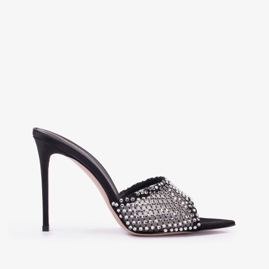 GILDA SANDAL 110 mm-Black fishnet sandal with silver Crystals - Image 6