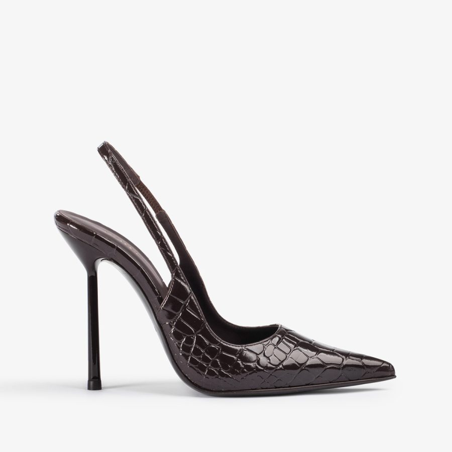 BELLA SLINGBACK 120 mm-Dark chocolate brown crocodile print slingback - Image 6