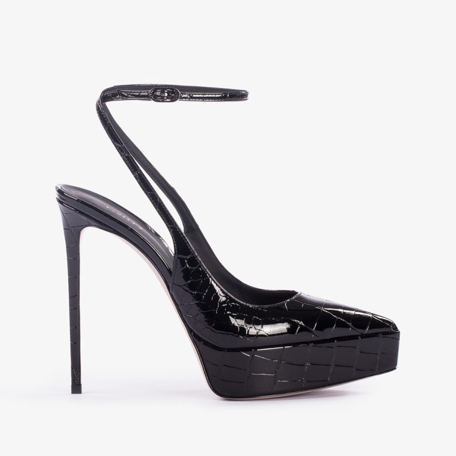 UMA SLINGBACK 140 mm-Black crocodile print platform slingback - Image 6