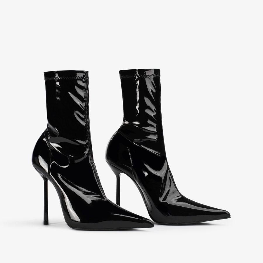 BELLA ANKLE BOOT 120 mm-Black stretch vinyl ankle boot - Image 7