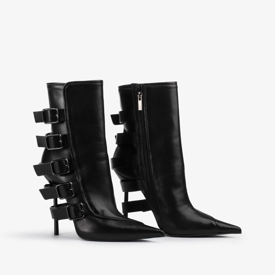 COURTNEY ANKLE BOOT 120 mm-Black nappa leather ankle boot with buckles - Image 7