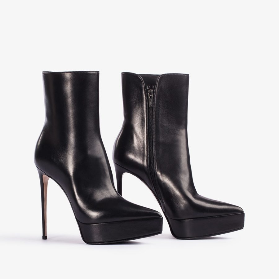 UMA ANKLE BOOT 140 mm-Black leather platform ankle boot - Image 7