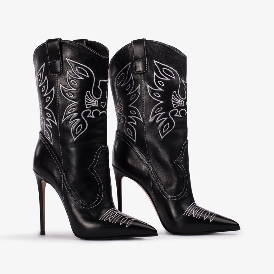 EVA COWBOY ANKLE BOOT 120 mm-Black leather Western-inspired ankle boot - Image 7