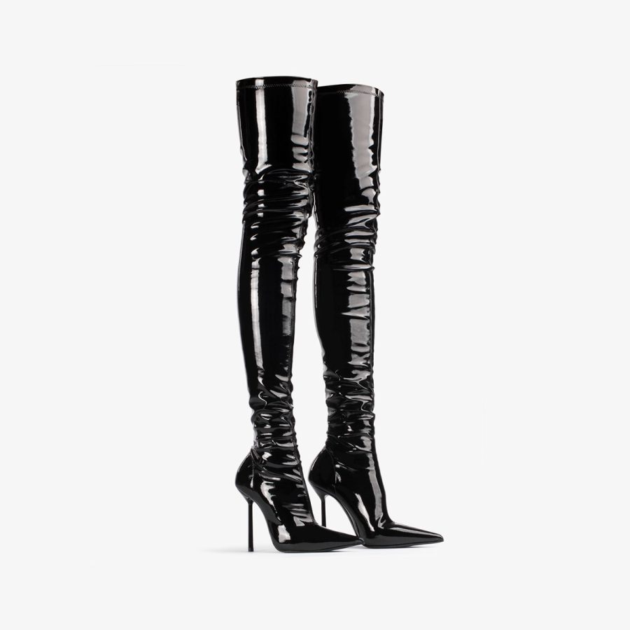 BELLA THIGH-HIGH BOOT 120 mm-Black stretch vinyl over-the-knee boot - Image 7