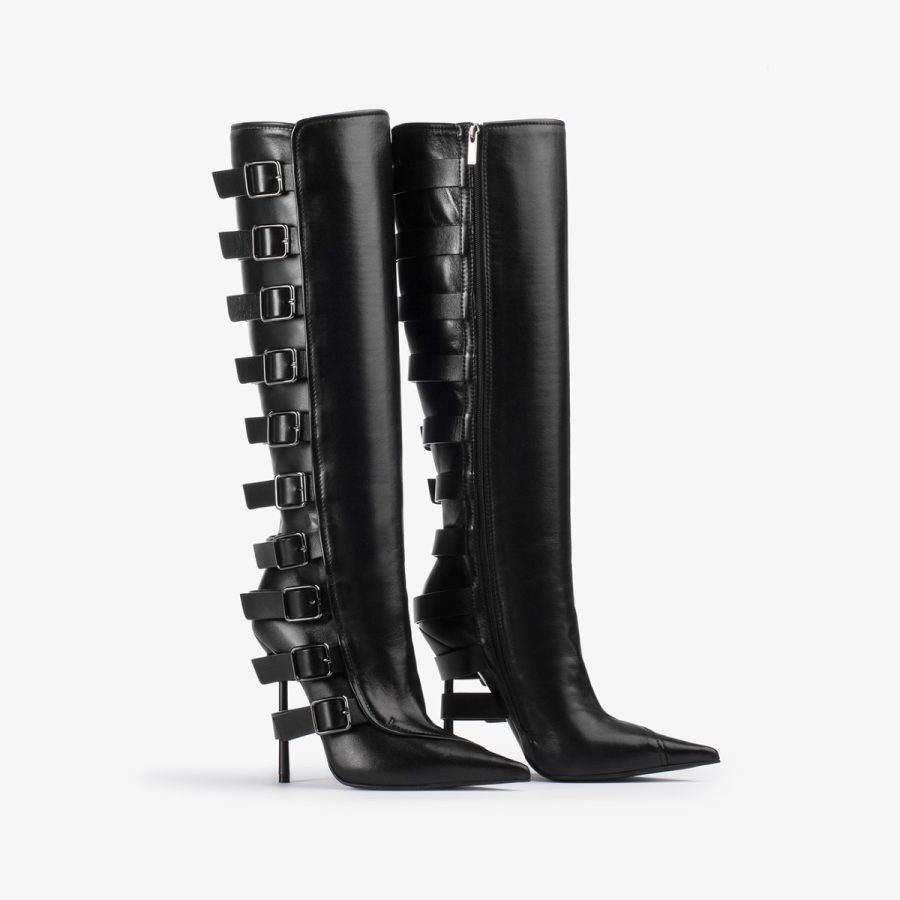 COURTNEY BOOT 120 mm-Black nappa knee boot with buckles - Image 7