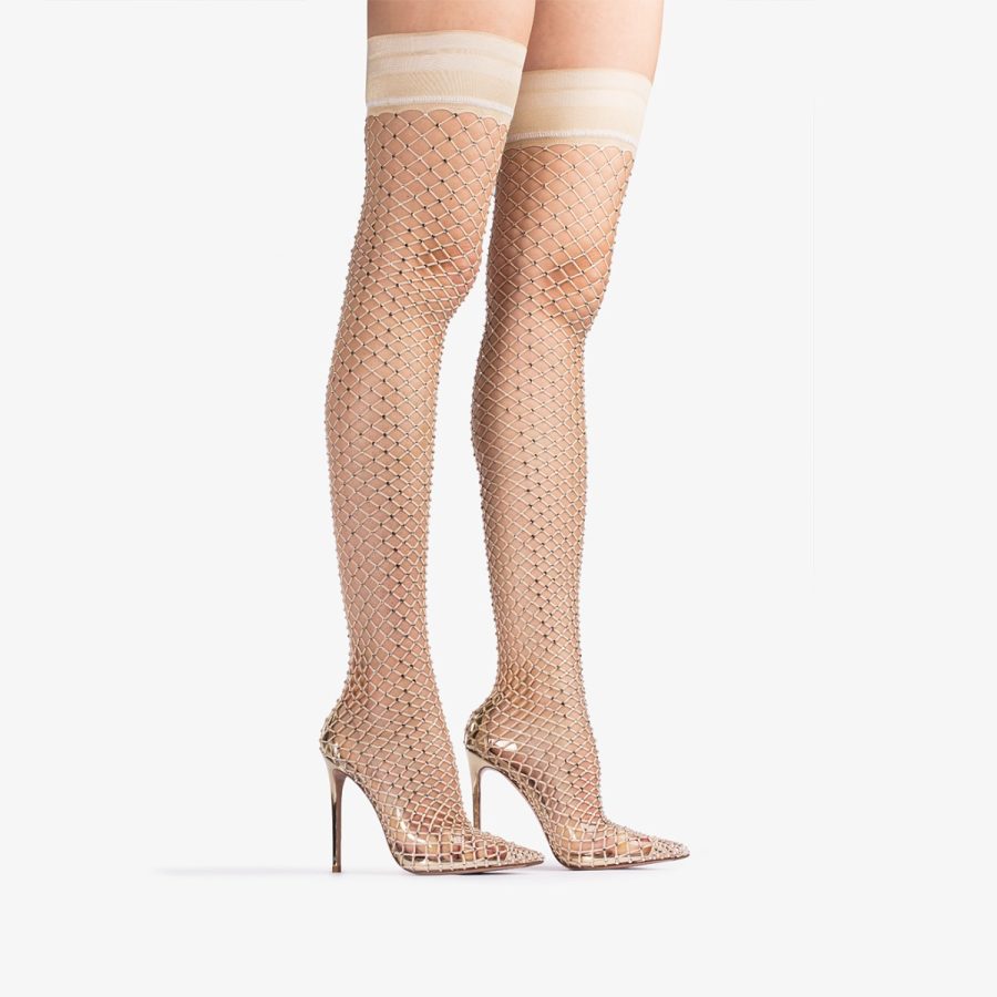 GILDA THIGH-HIGH BOOT 120 mm-Platinum fishnet over-the-knee boot with Crystals - Image 7