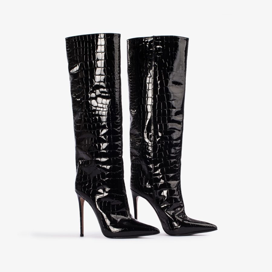 EVA BOOT 120 mm-Black crocodile print knee boot - Image 7