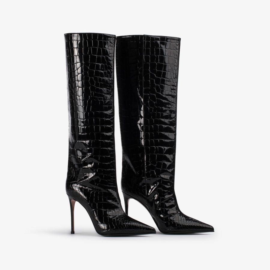 EVA BOOT 100 mm-Black crocodile print knee boot - Image 7