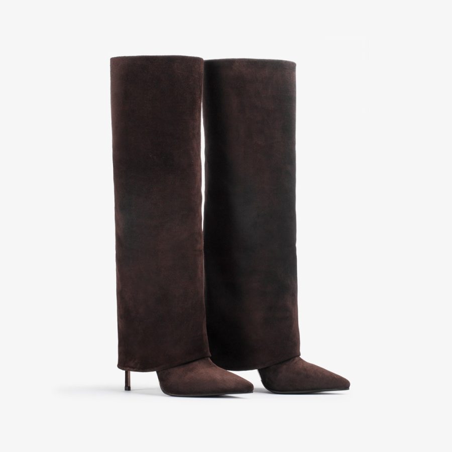 ANDY BOOT 120 mm-Van dyck brown suede cuffed knee boot - Image 7