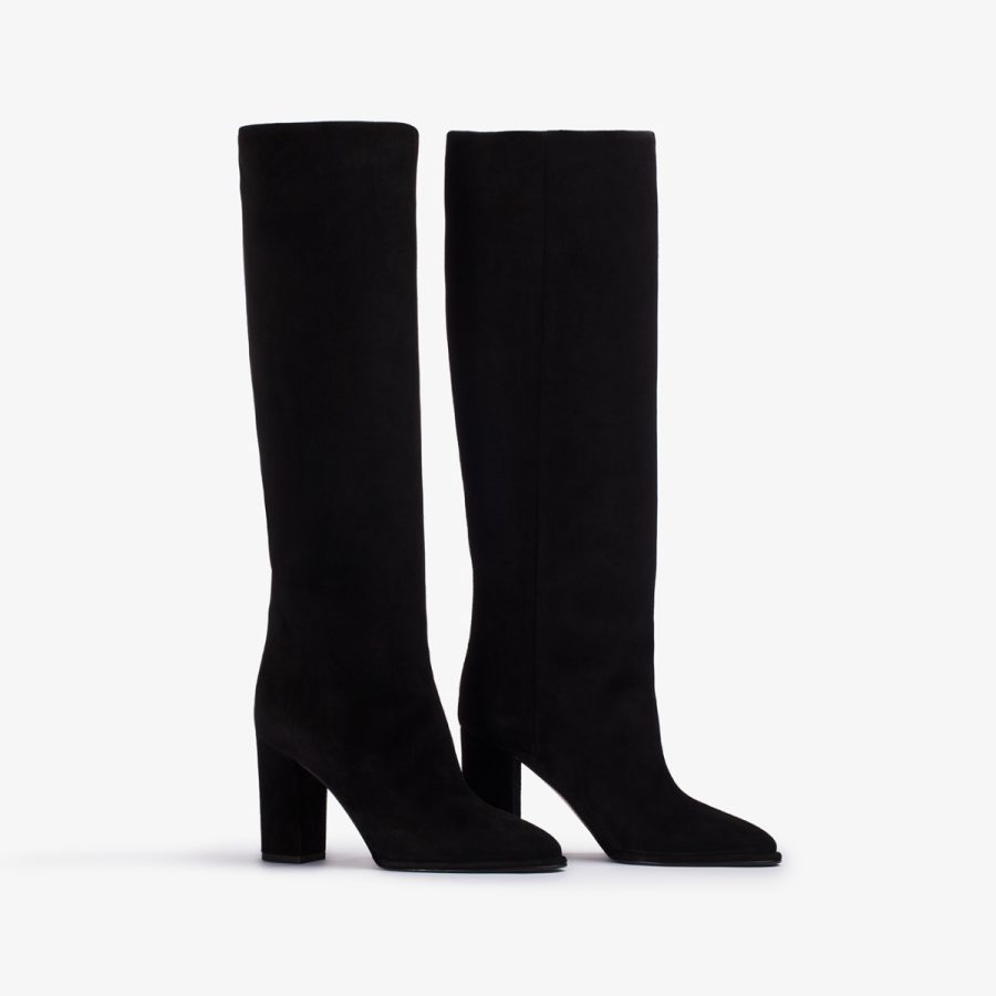 ELSA BOOT 90 mm-Black suede knee boot with rabbit fur lining - Image 7