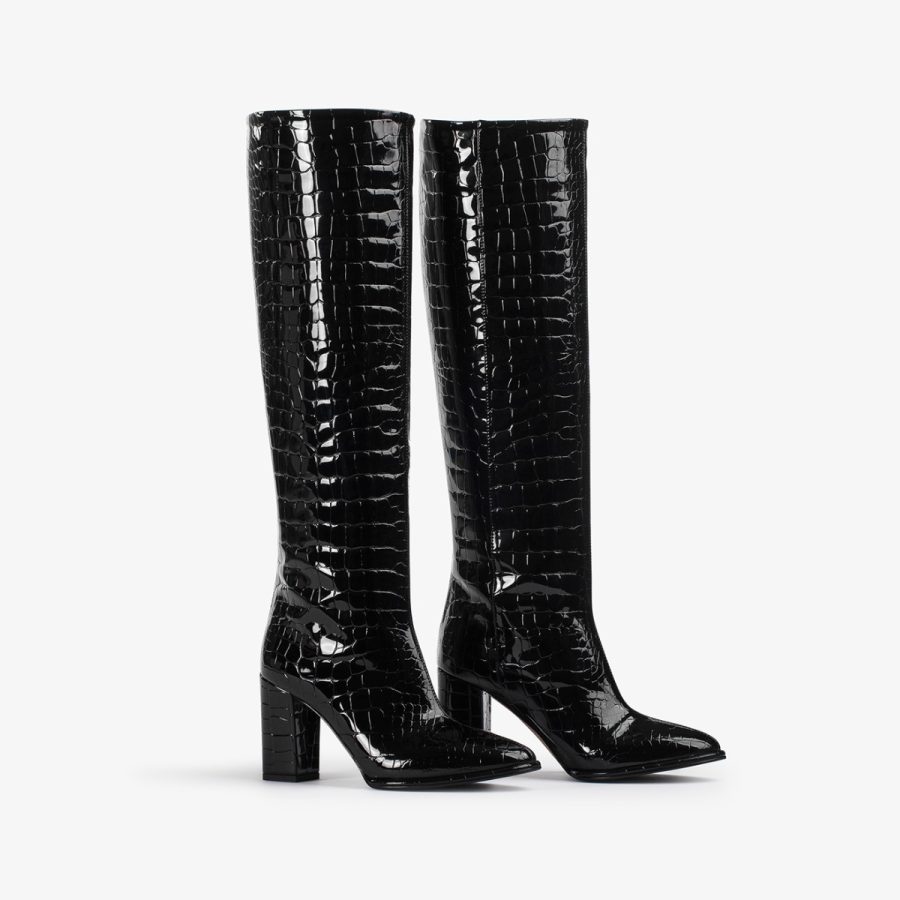 ELSA BOOT 80 mm-Black crocodile print knee boot - Image 7