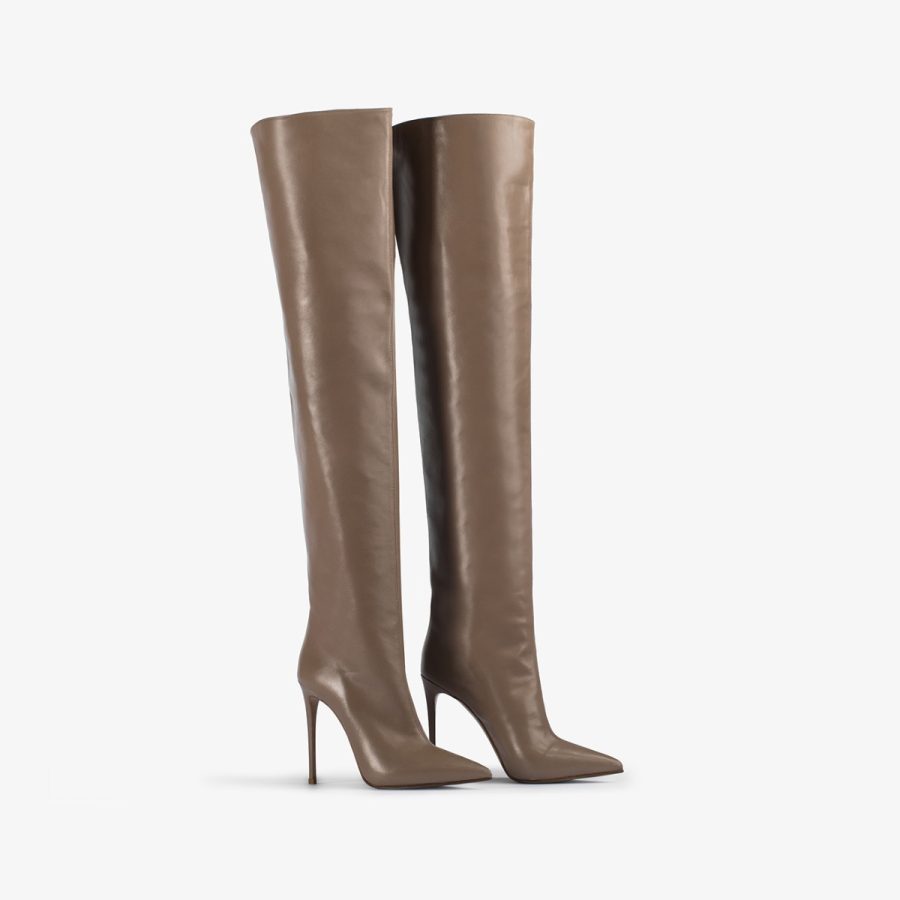 EVA THIGH-HIGH BOOT 120 mm-Sesame gray nappa leather oversized over-the-knee boot - Image 7