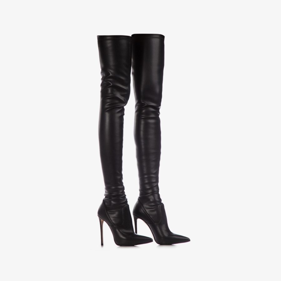 EVA THIGH-HIGH BOOT 120 mm-Black stretch vegan leather over-the-knee boot - Image 7