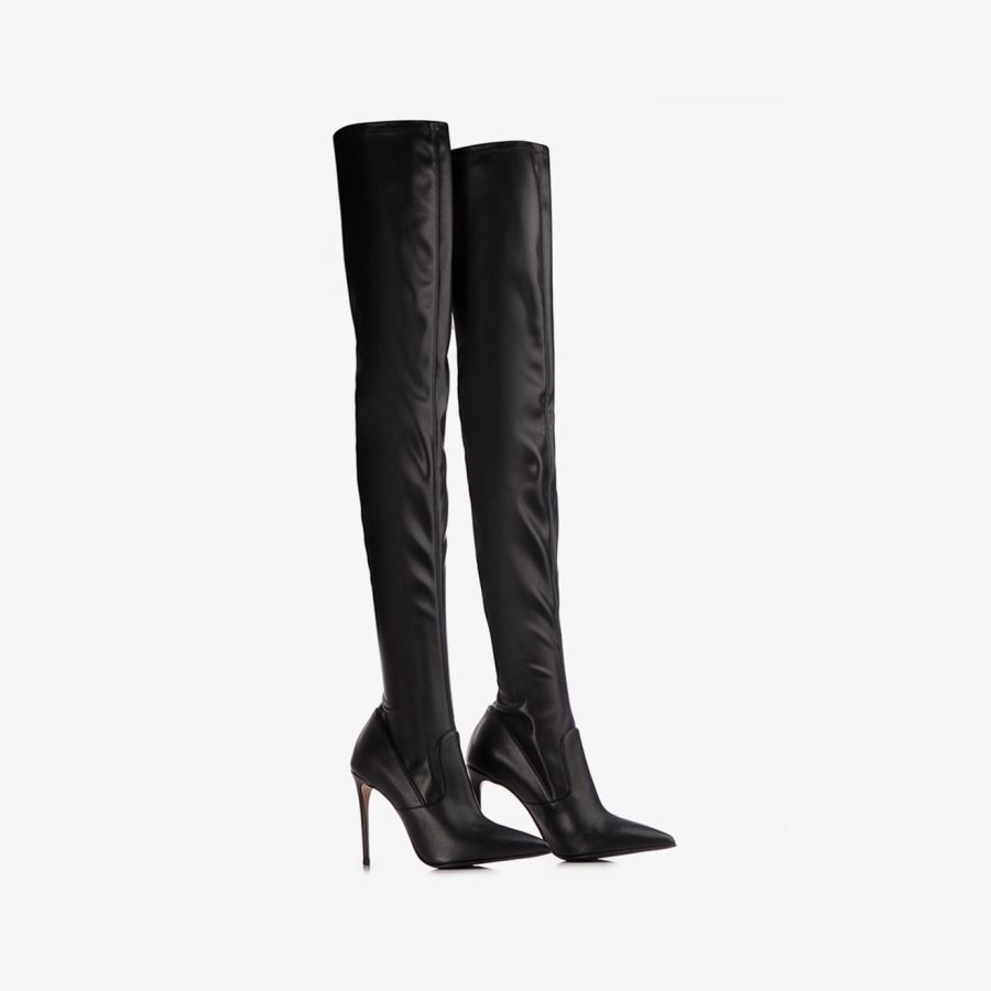 EVA THIGH-HIGH BOOT 100 mm-Black stretch vegan leather over-the-knee boot - Image 7