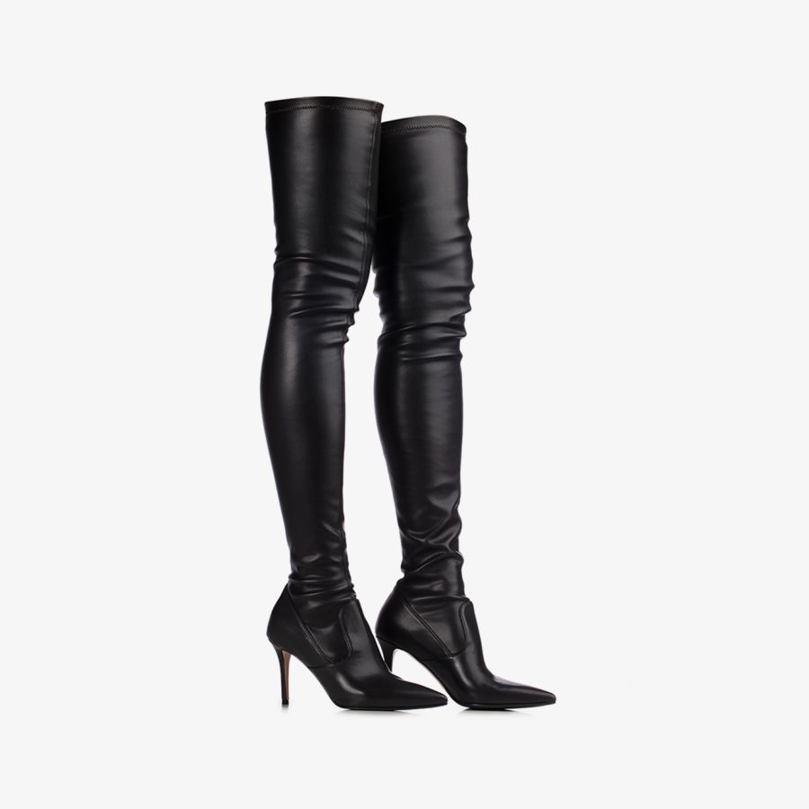 EVA THIGH-HIGH BOOT 90 mm-Black stretch vegan leather over-the-knee boot - Image 7