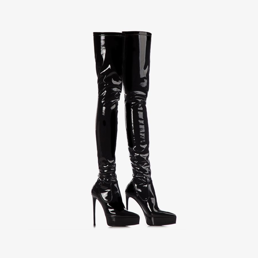 UMA THIGH-HIGH BOOT 140 mm-Black stretch vinyl platform thigh-high boot - Image 7