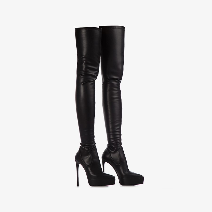 UMA THIGH-HIGH BOOT 140 mm-Black stretch vegan leather platform over-the-knee boot - Image 7