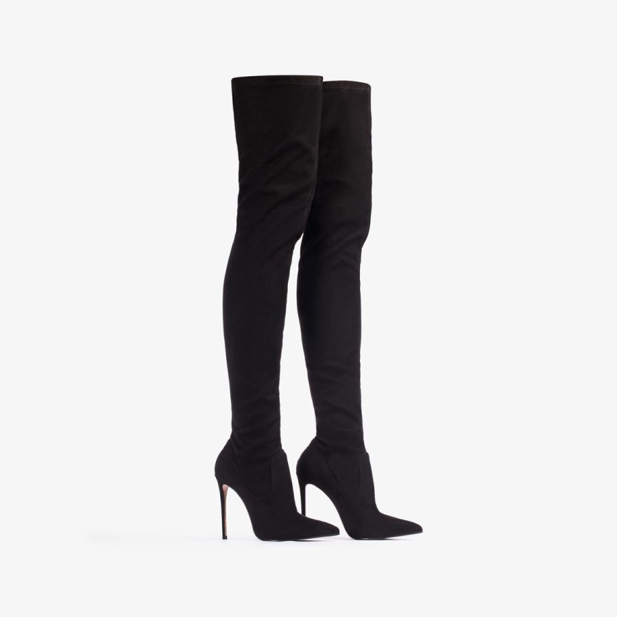 EVA THIGH-HIGH BOOT 120 mm-Black stretch vegan suede over-the-knee boot - Image 7