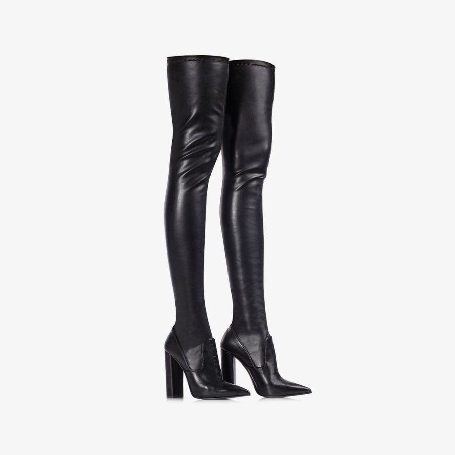 MEGAN THIGH-HIGH BOOT 120 mm-Black stretch vegan leather over-the-knee boot - Image 7