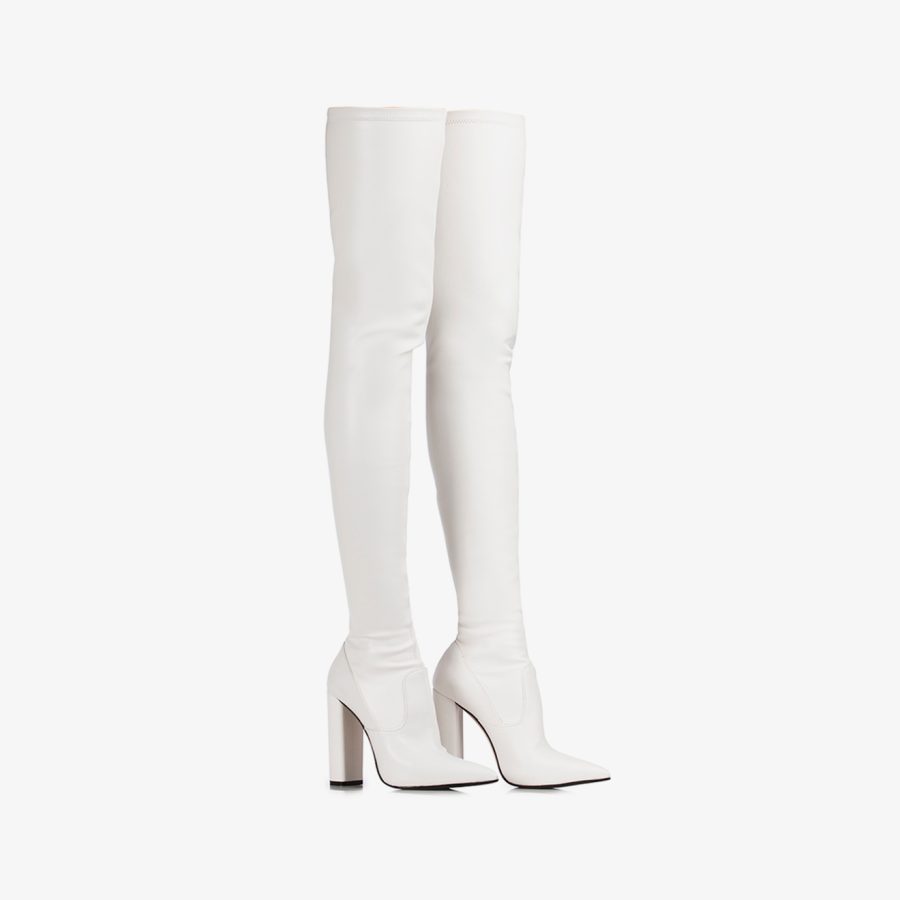 MEGAN THIGH-HIGH BOOT 120 mm-White stretch vegan leather over-the-knee boot - Image 7