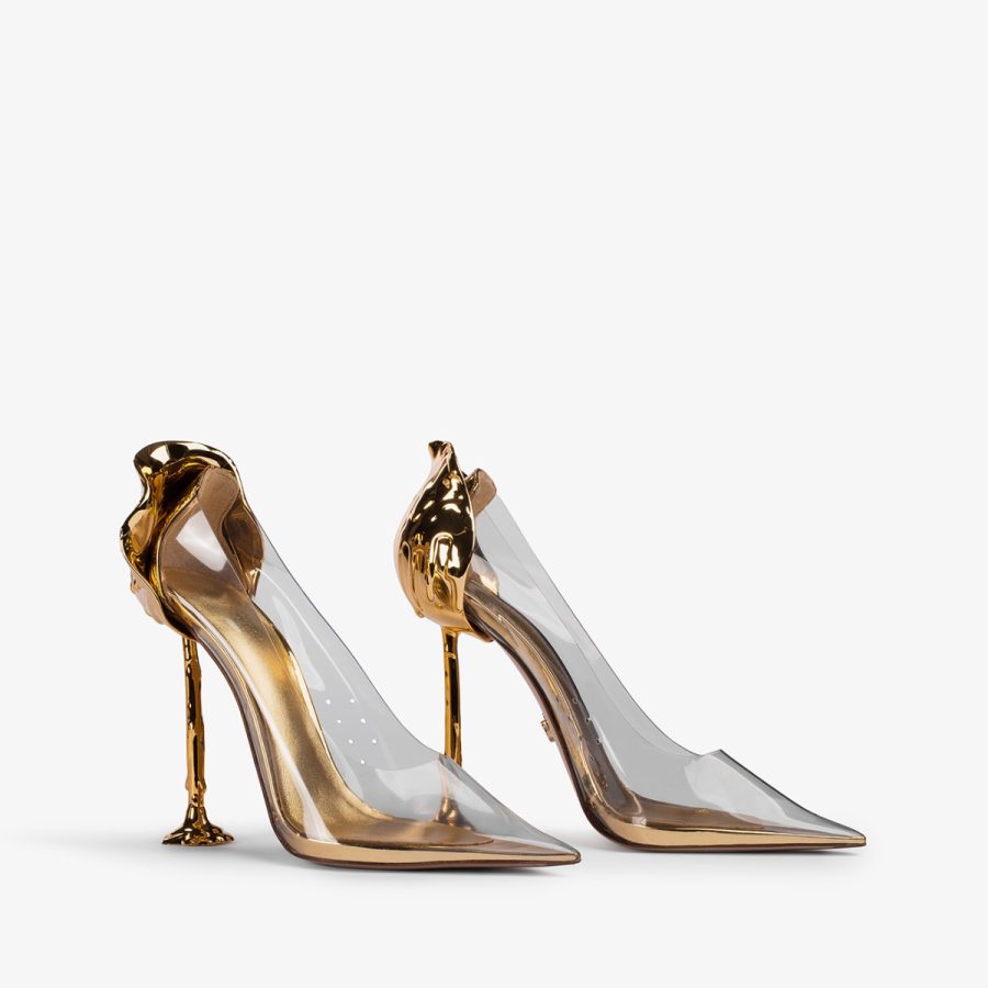 ANTHEA PUMP 120 mm-Transparent plexy Petalo pump with gold heel - Image 7