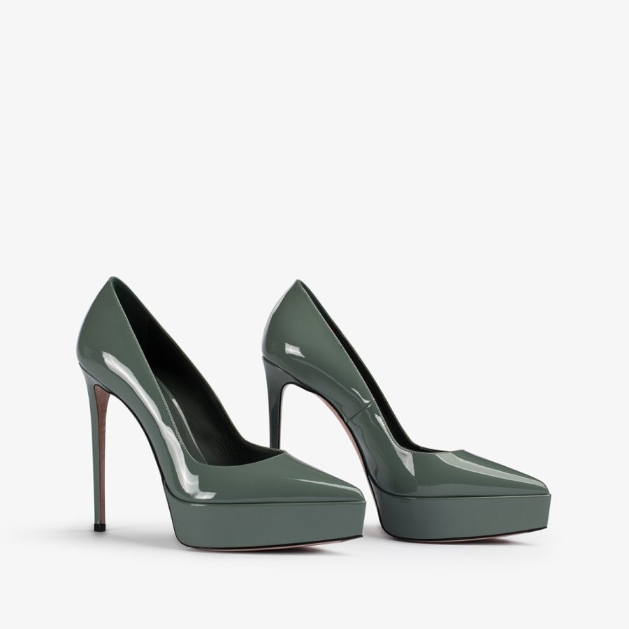 UMA PUMP 140 mm-Dust green patent leather platform pump - Image 7