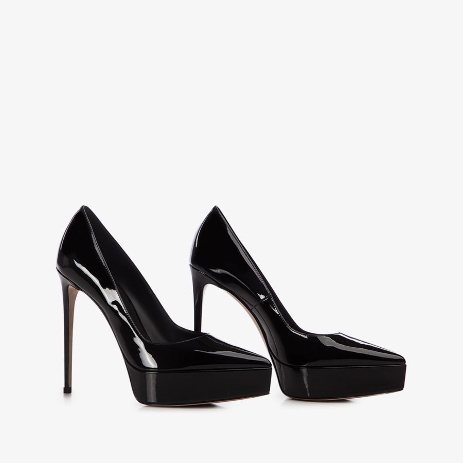 UMA PUMP 140 mm-Black patent leather platform pump - Image 7