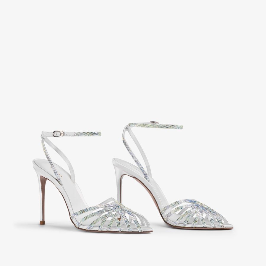 EMBRACE SANDAL 110 mm-Paper white satin sandal with Crystals - Image 7