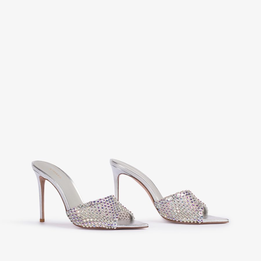 GILDA SANDAL 110 mm-Eclipse silver fishnet sandal with Crystals - Image 7