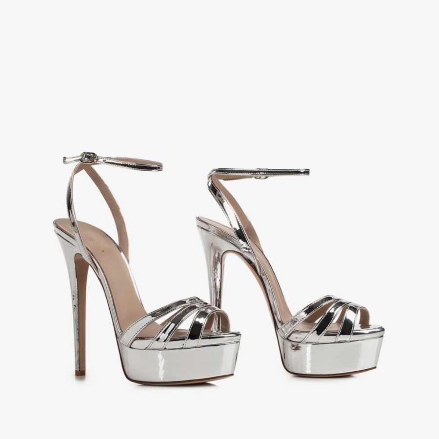 LOLA SANDAL 140 mm-Silver metallic platform sandal - Image 7