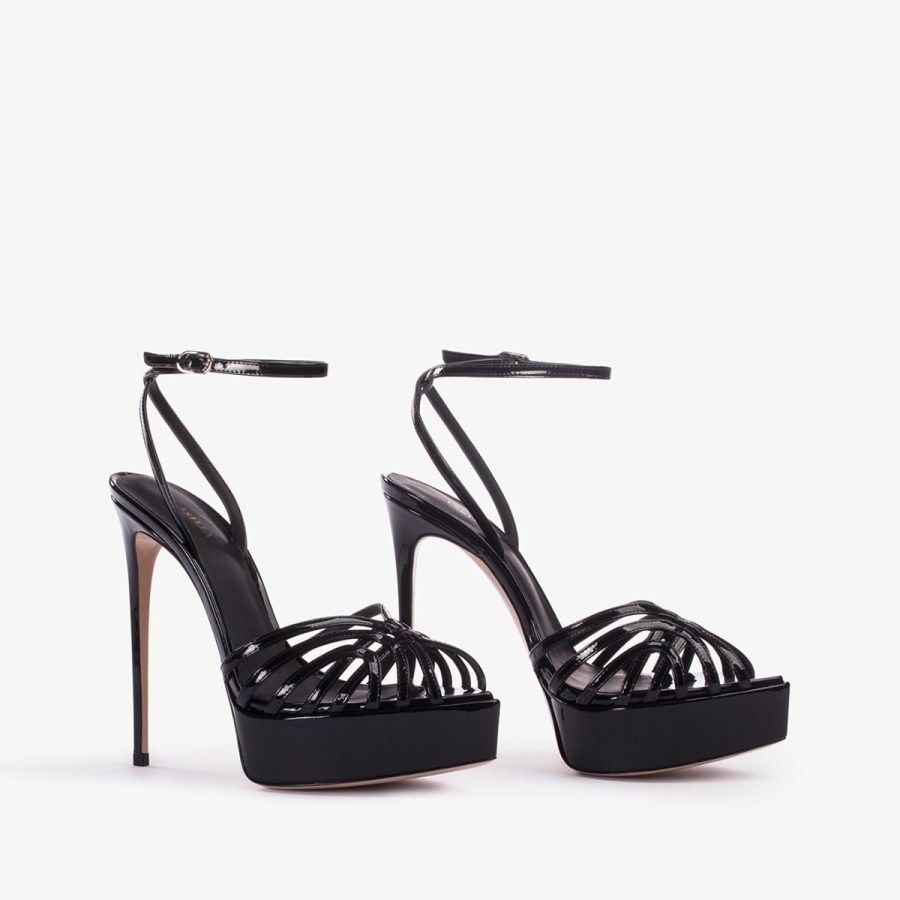 EMBRACE SANDAL 140 mm-Black patent leather platform sandal - Image 7