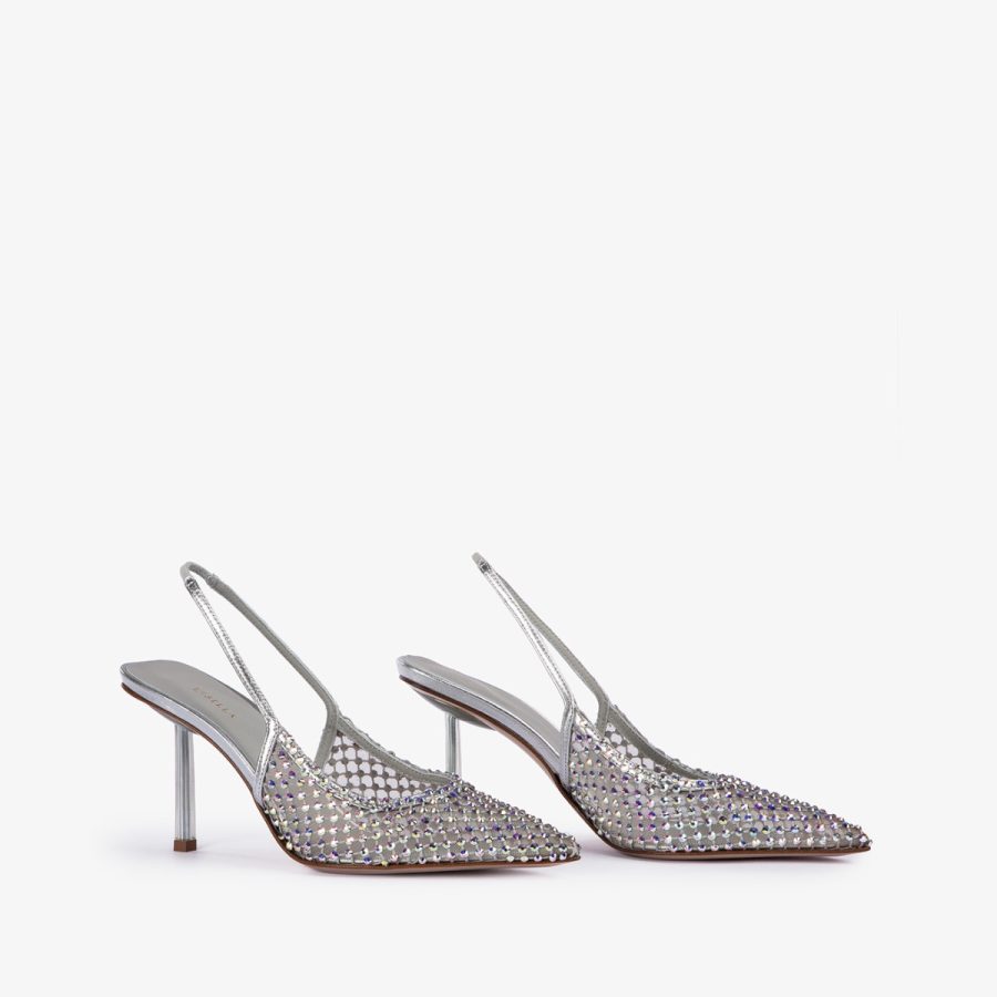 GILDA SLINGBACK 80 mm-Eclipse silver fishnet slingback with Crystals - Image 7