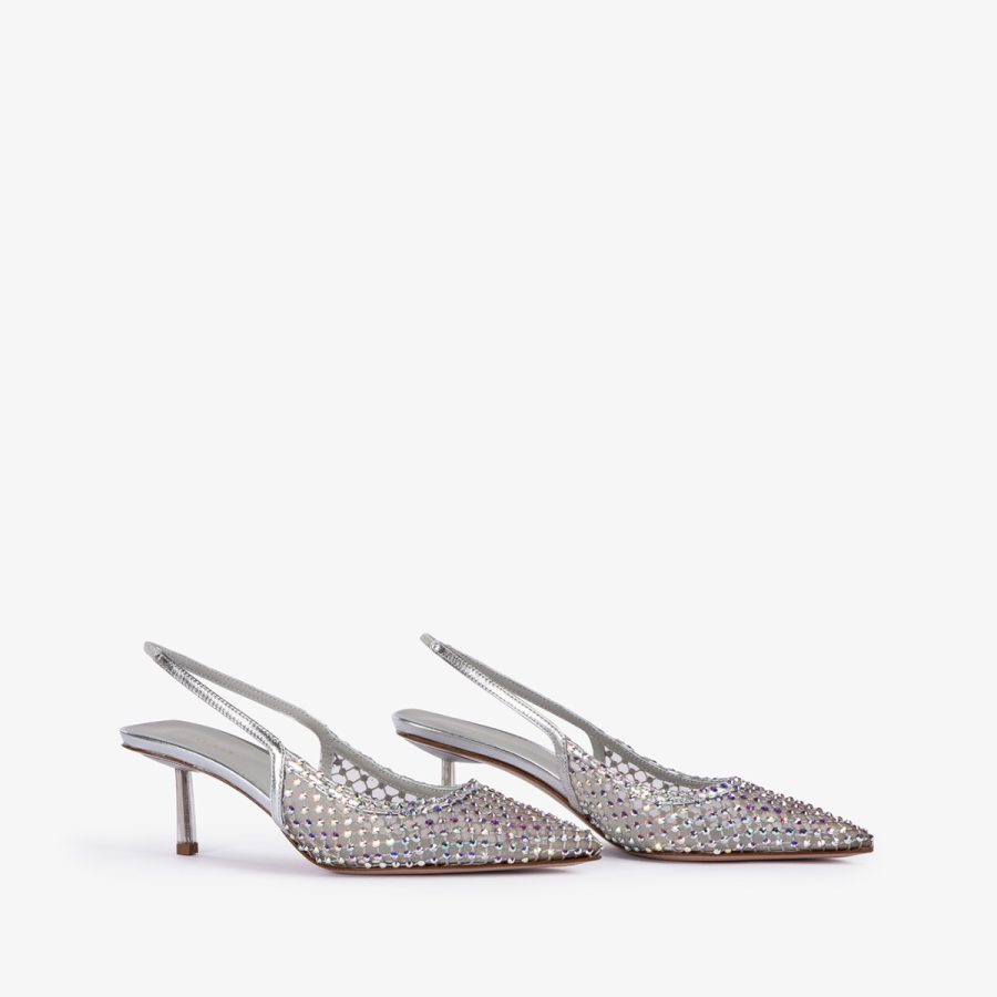 GILDA SLINGBACK 60 mm-Eclipse silver fishnet slingback with Crystals - Image 7