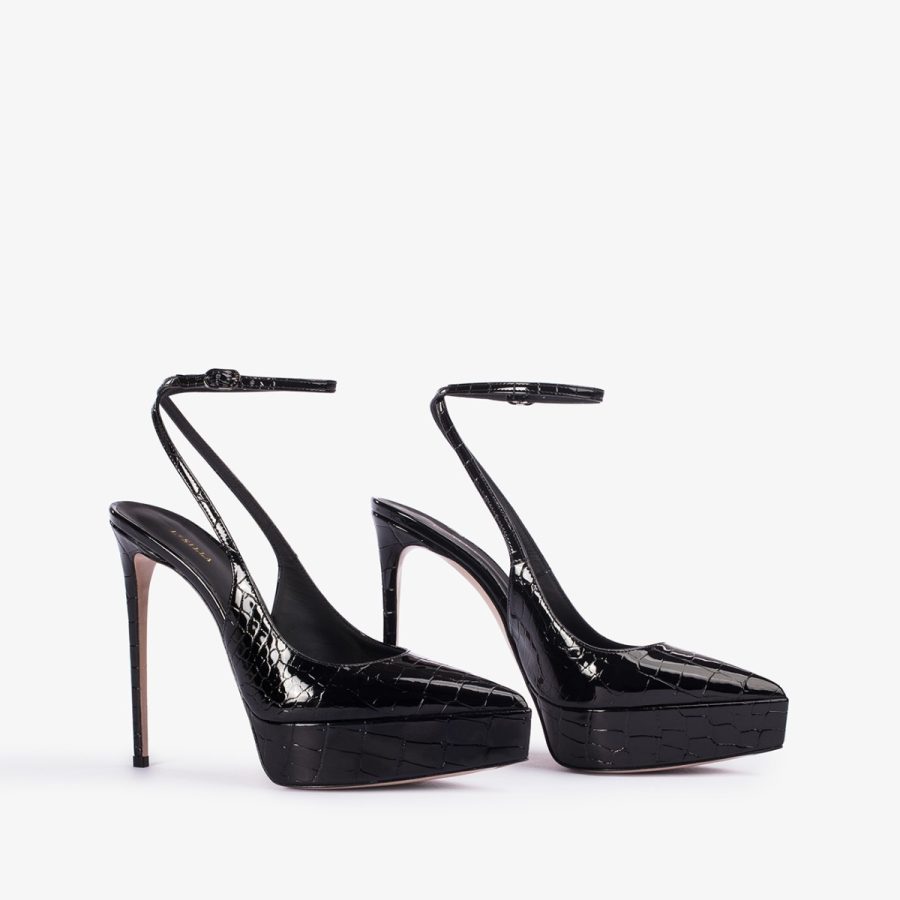 UMA SLINGBACK 140 mm-Black crocodile print platform slingback - Image 7