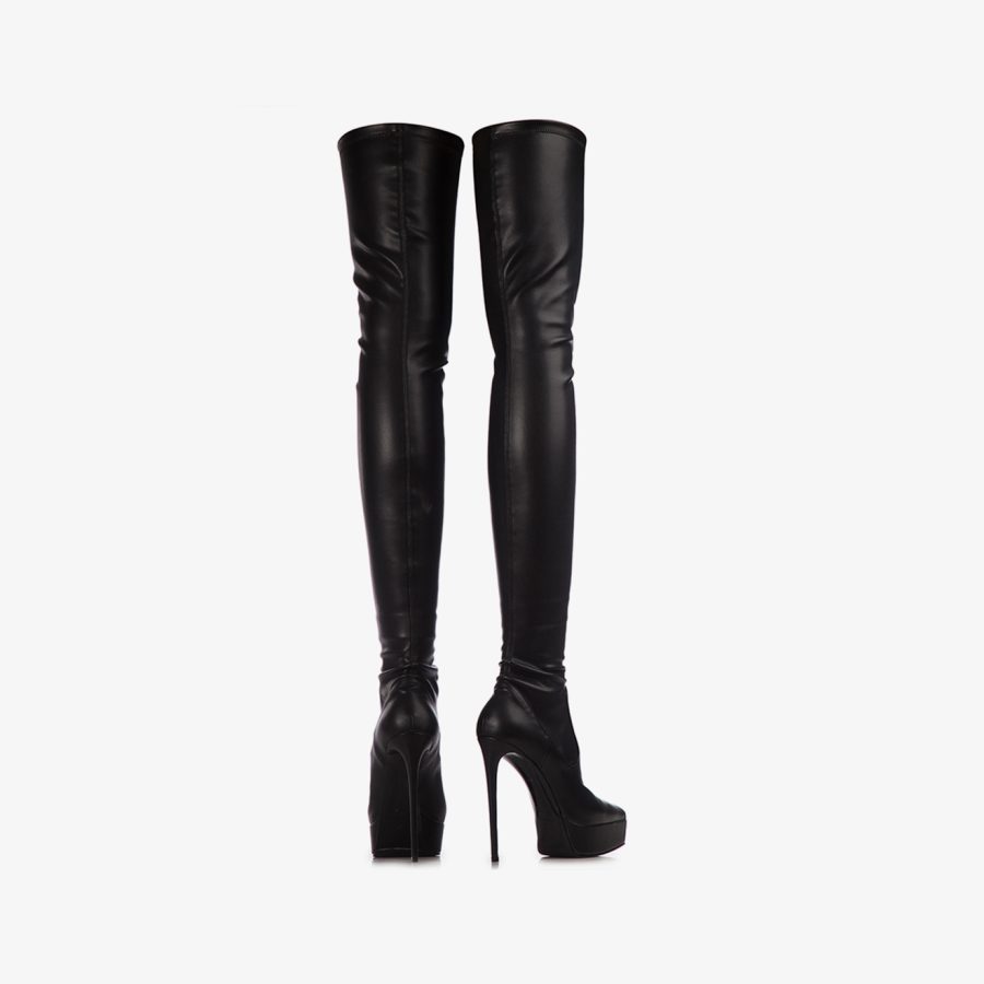 UMA THIGH-HIGH BOOT 140 mm-Black stretch vegan leather platform over-the-knee boot - Image 8