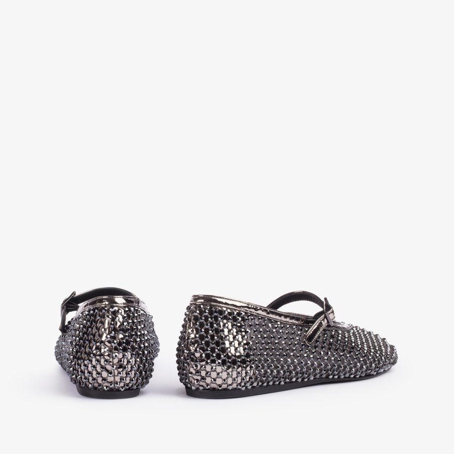 GILDA BALLET FLAT-Pewter fishnet ballet flat with Crystals - Image 8