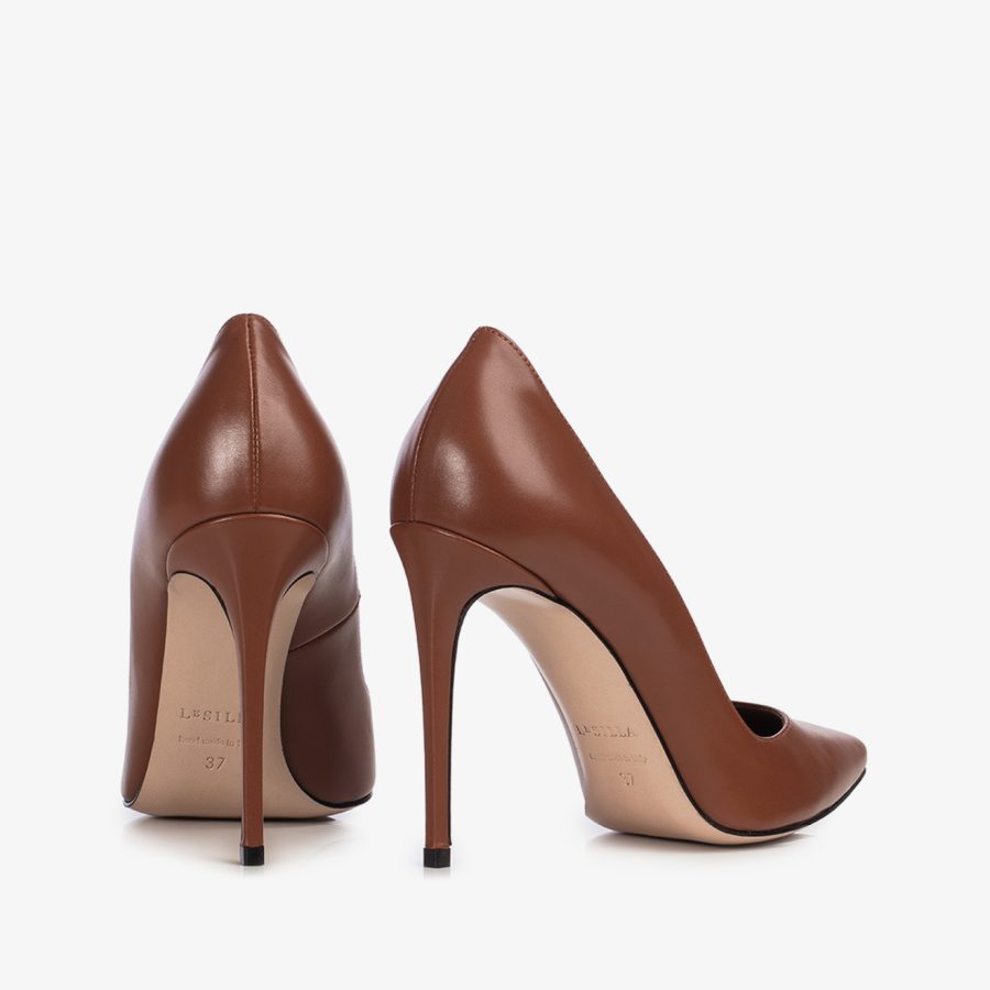 EVA PUMP 100 mm-Siena brown leather pump - Image 8