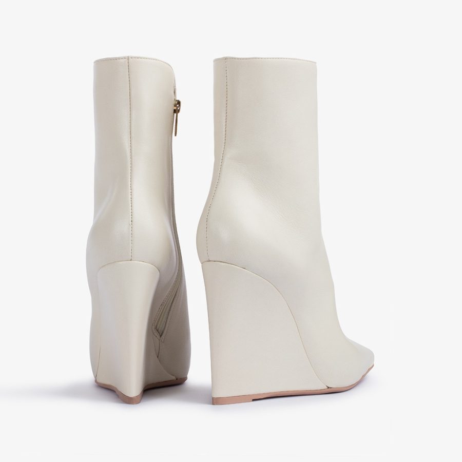 KIRA ANKLE BOOT 120 mm-Milk white leather wedge ankle boot - Image 8